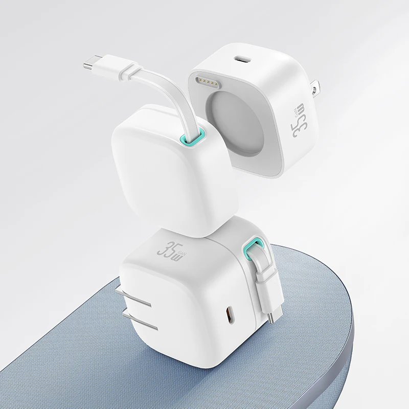 ZEERA Magnetic Modular GaN Wall Charger with Built-in Retractable Charging Cable for iPhone, MacBook Pro,iPad Pro